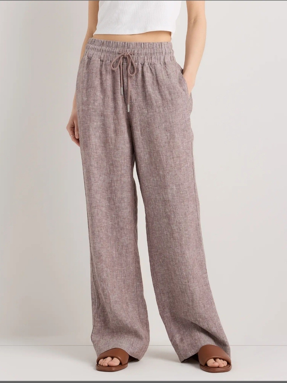 Quince 100% European Linen Wide Leg Pants Taupe Brown Chambray Women's Size XS